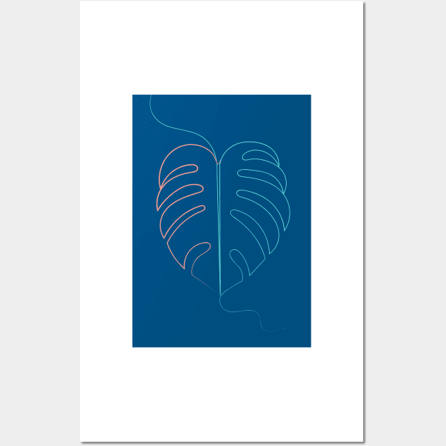 Swiss Cheese Plant Leaf ( blue version ) Wall Art by AdamRegester